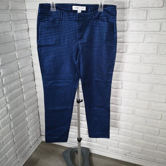 Old Navy Pixie Slim Leg Ladies Size 12 Royal Blue & Black Houndstooth Pants - Picture 1 of 14